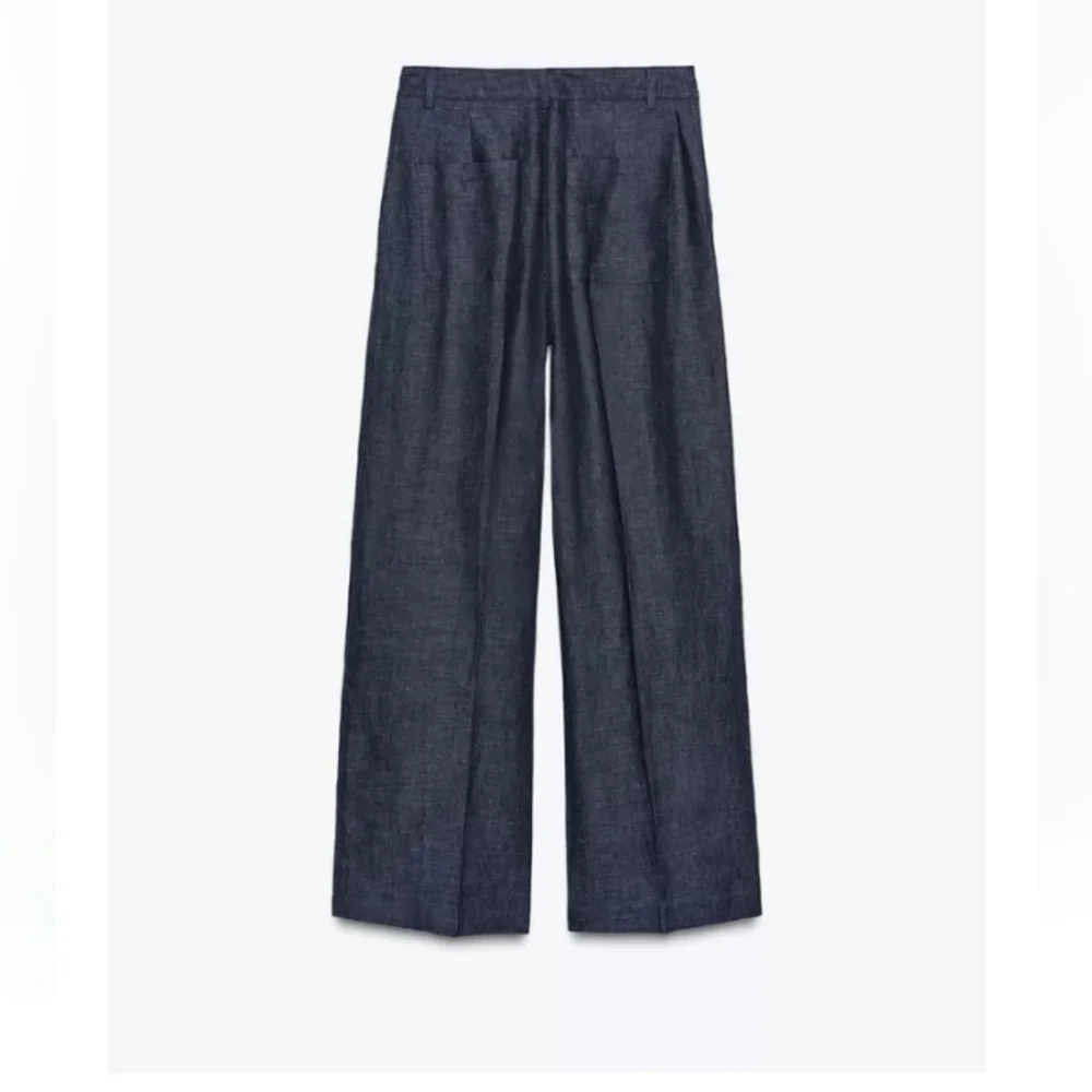 Zara 100% Linen Indigo Wide-Leg Wrap Front Pants And Pleats Detail Sz-S
